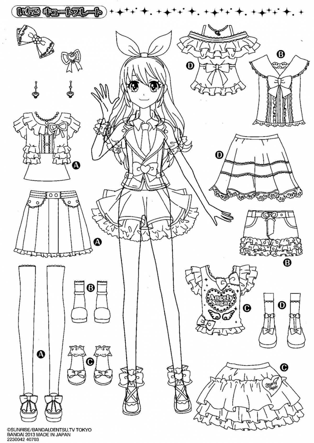 Fancy anime coloring book with clothes