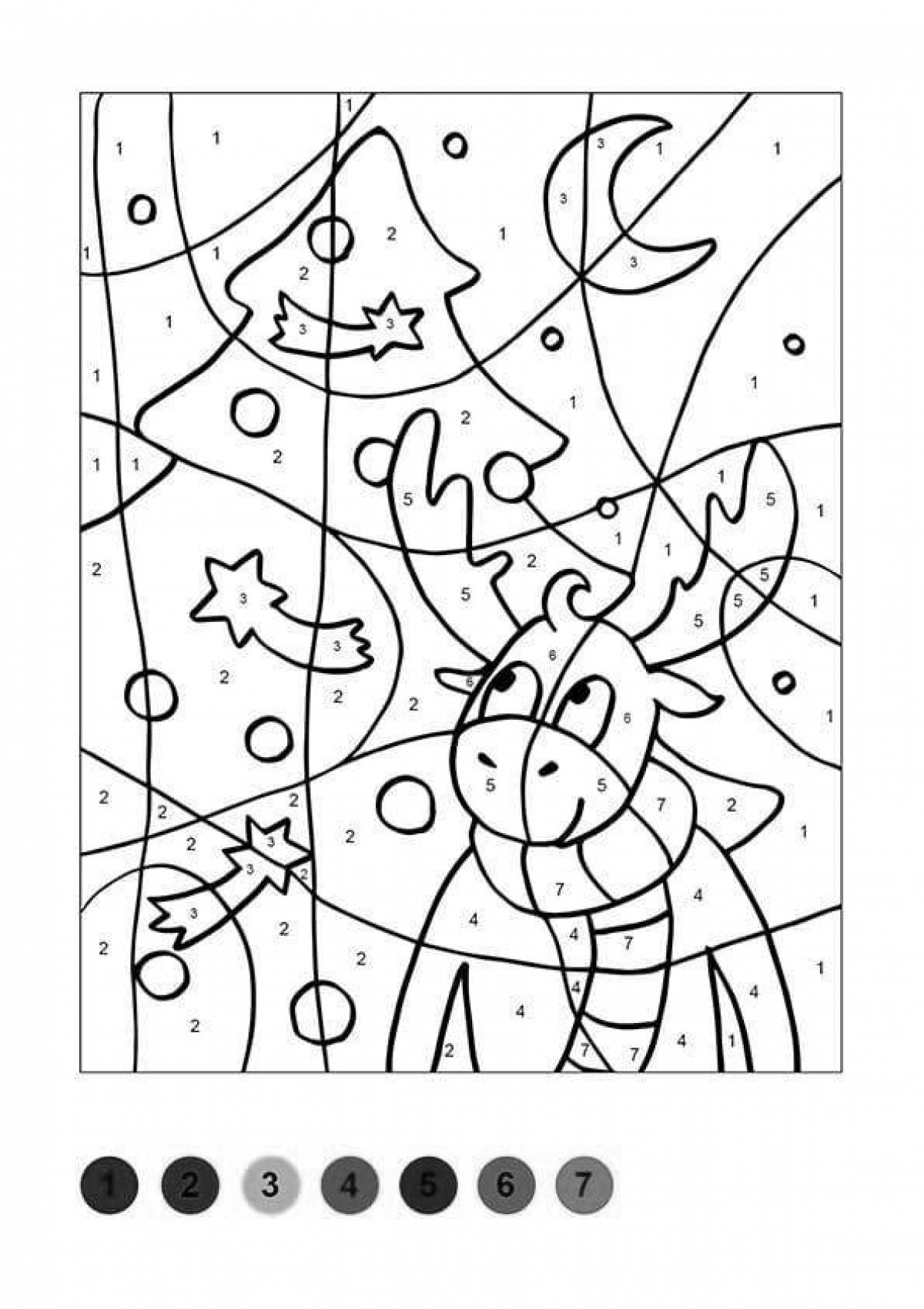 Radiant coloring page by numbers christmas