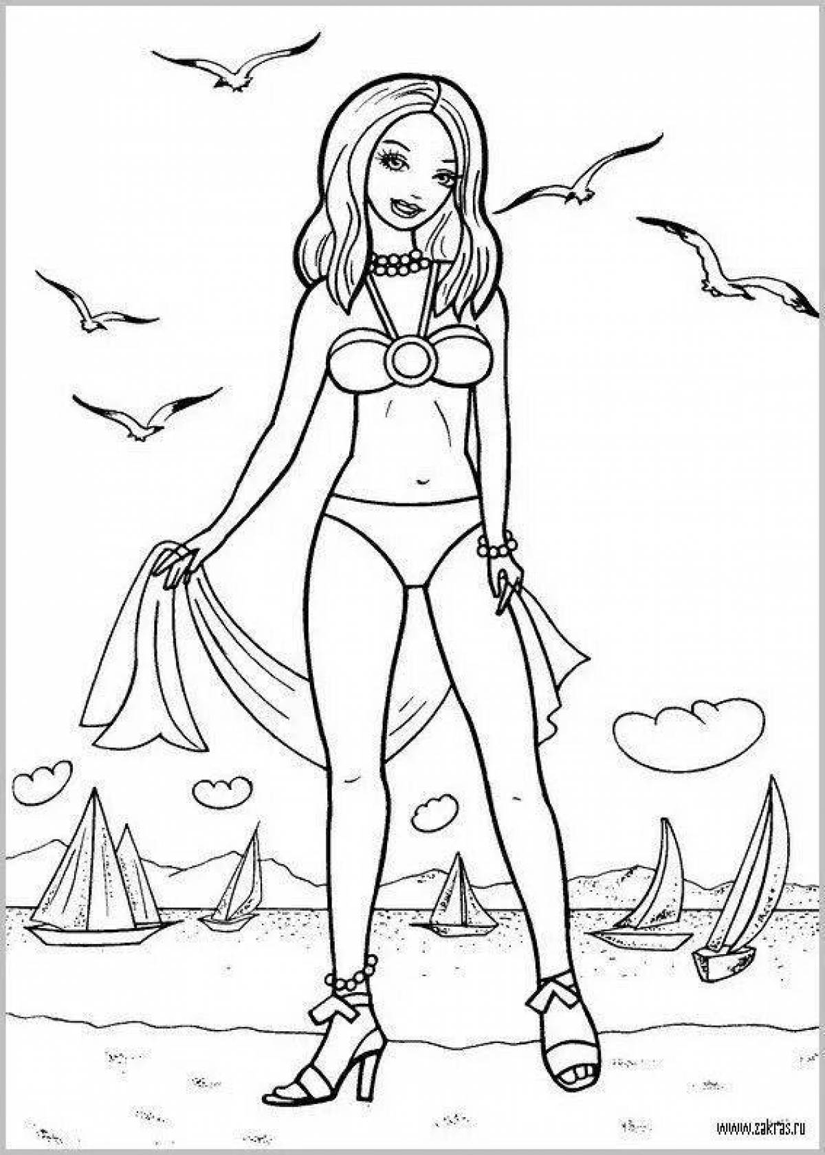 Dizzy coloring girl in a bathing suit