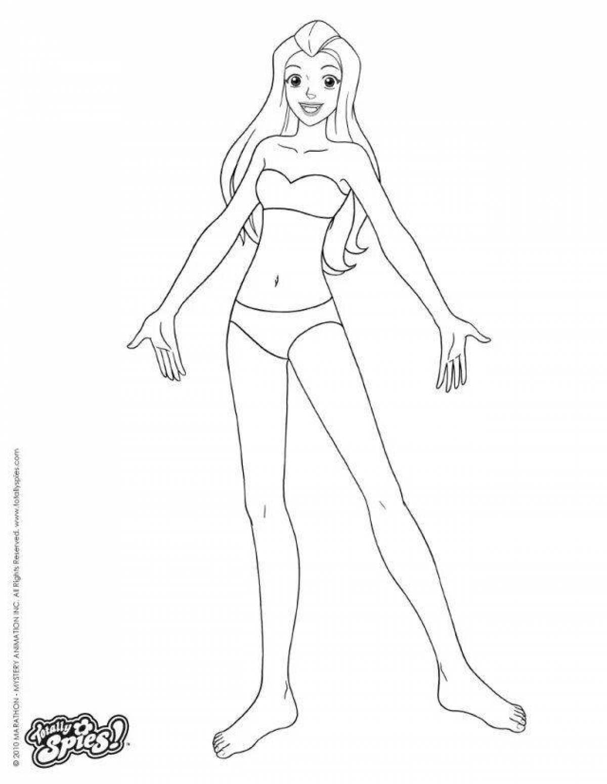Animated coloring girl in swimsuit