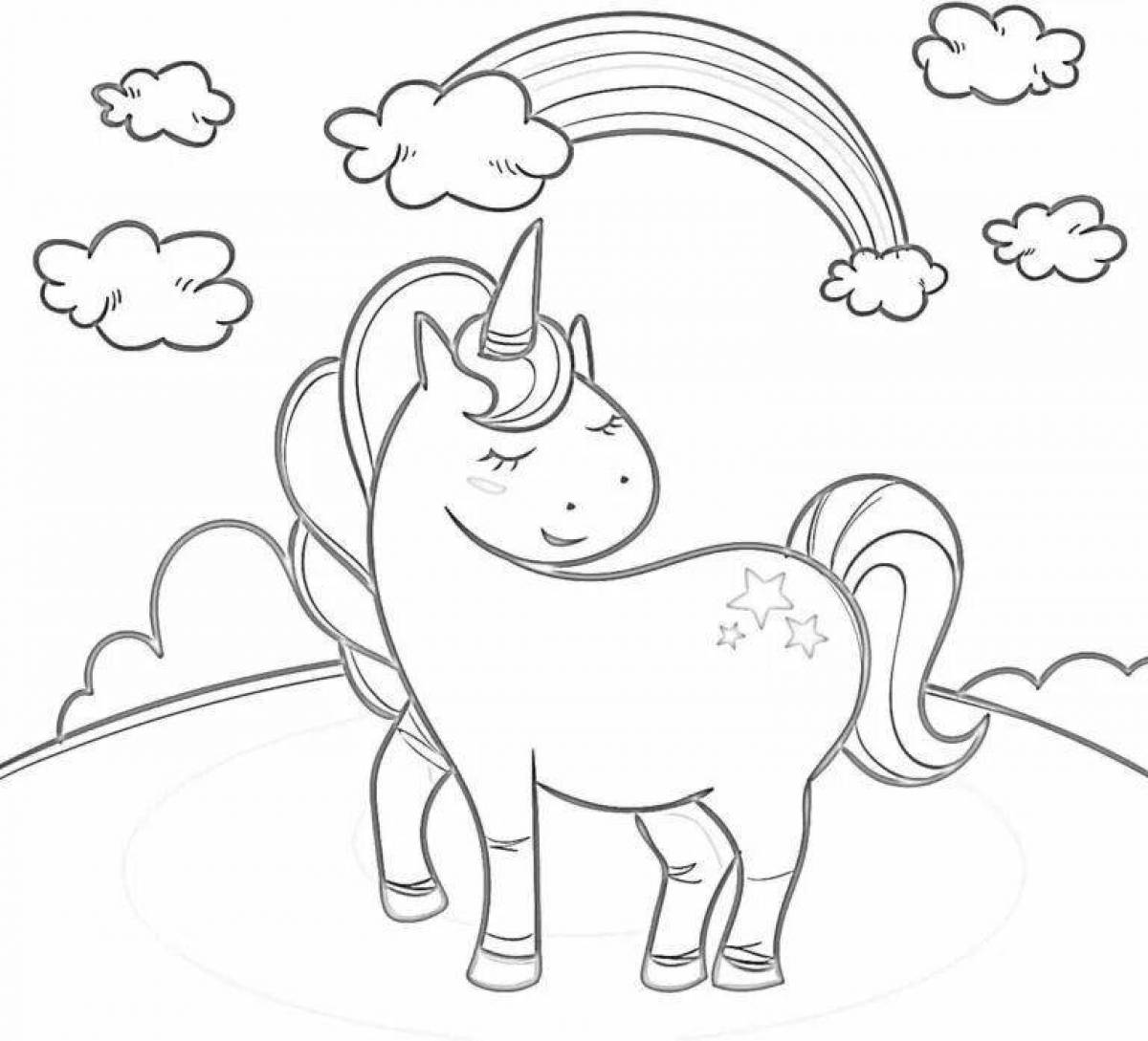 Charming coloring unicorn with rainbow