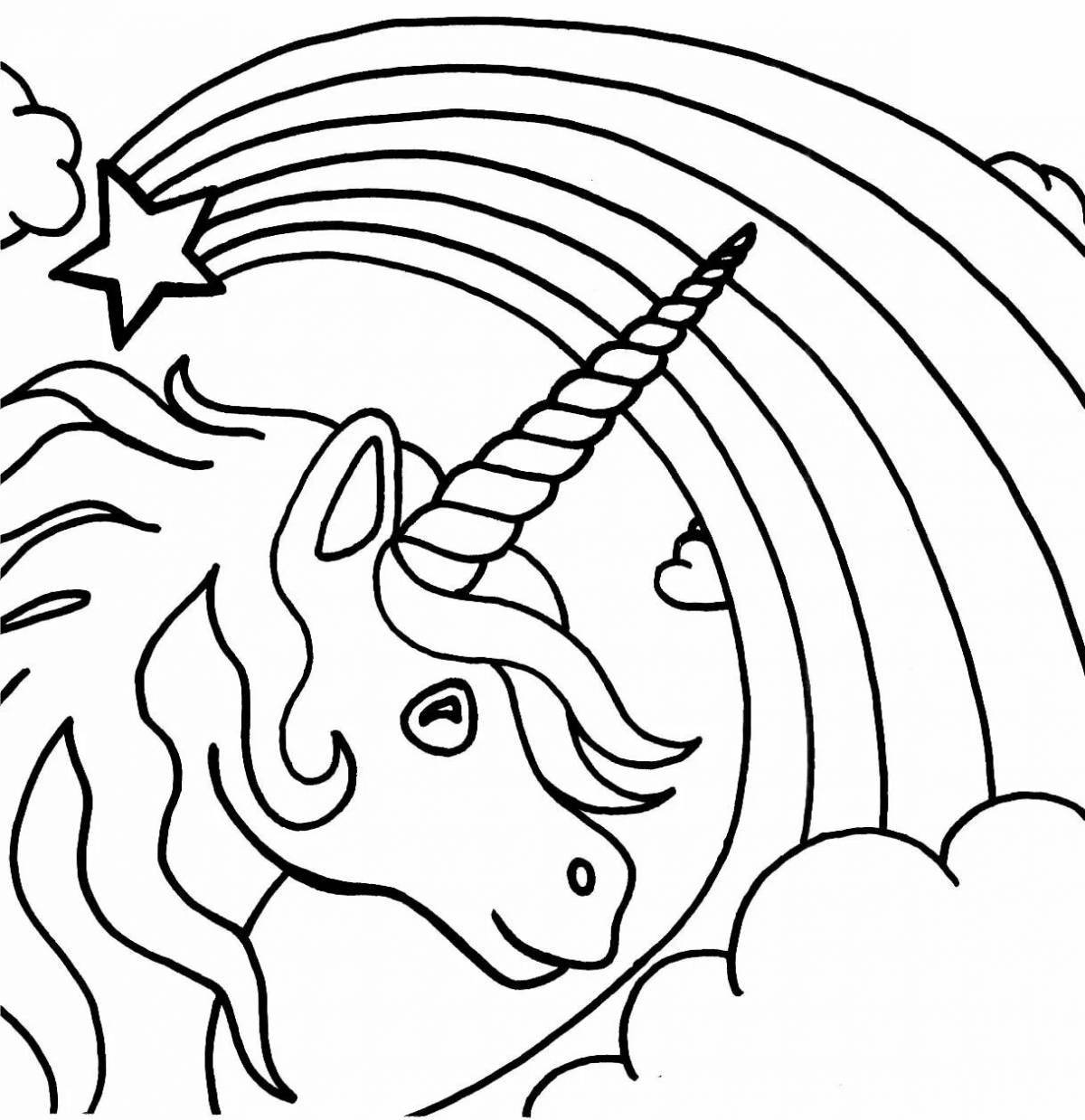 Playful coloring unicorn with rainbow