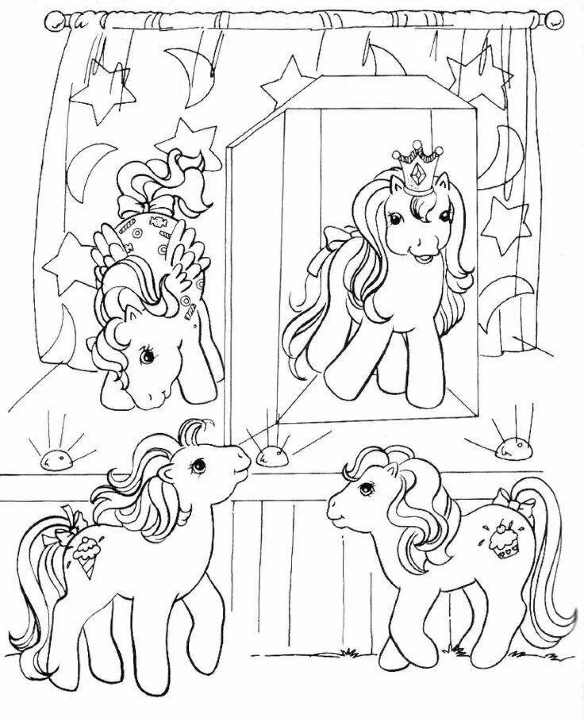 Раскраска домик с лошадками