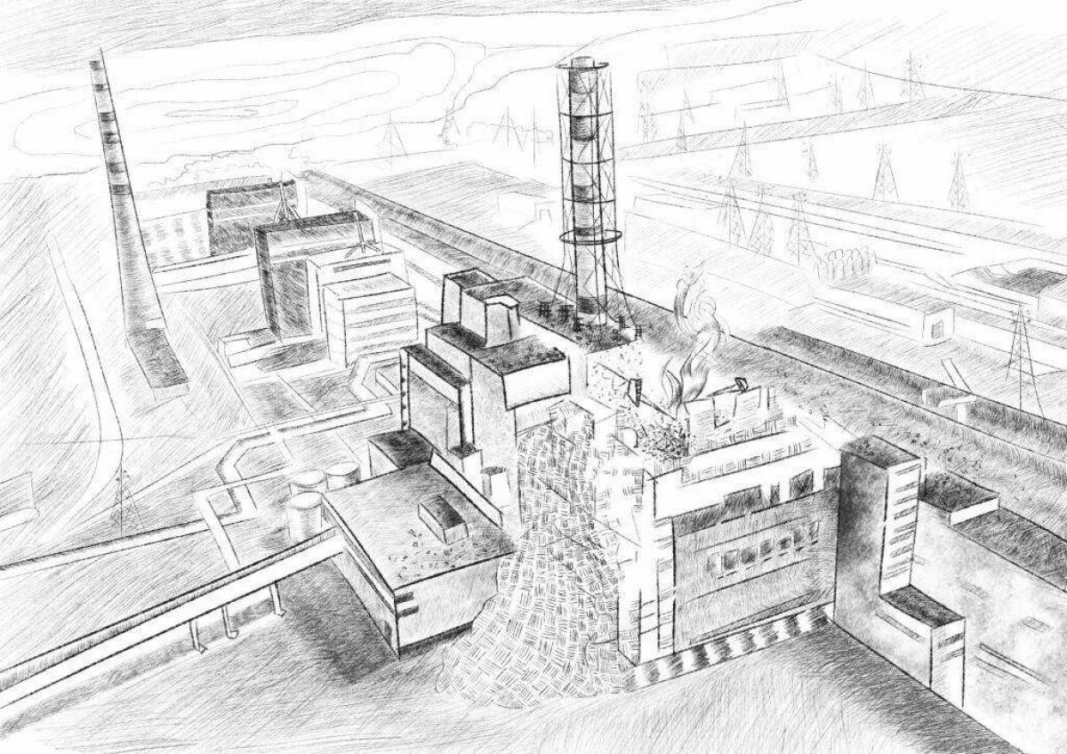 Рисунок чернобыльской аэс. Раскраска сталкер Чернобыльская АЭС. Чернобыльская АЭС рисунок легкий. Атомная электростанция Чернобыль рисунок. Чернобыль АЭС рисунок.