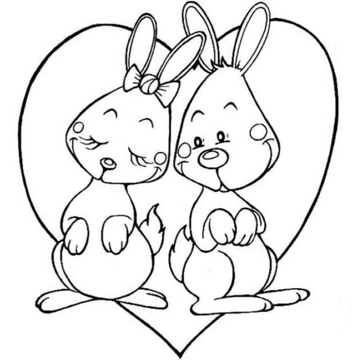 Cute bunny coloring book with heart