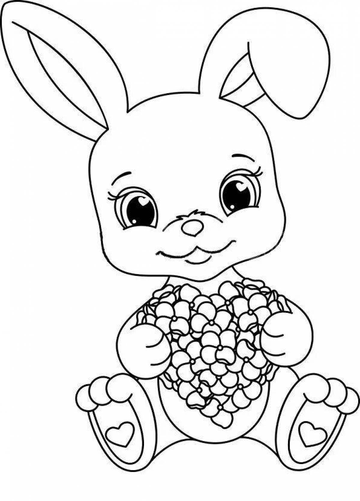 Fluffy bunny coloring book with a heart