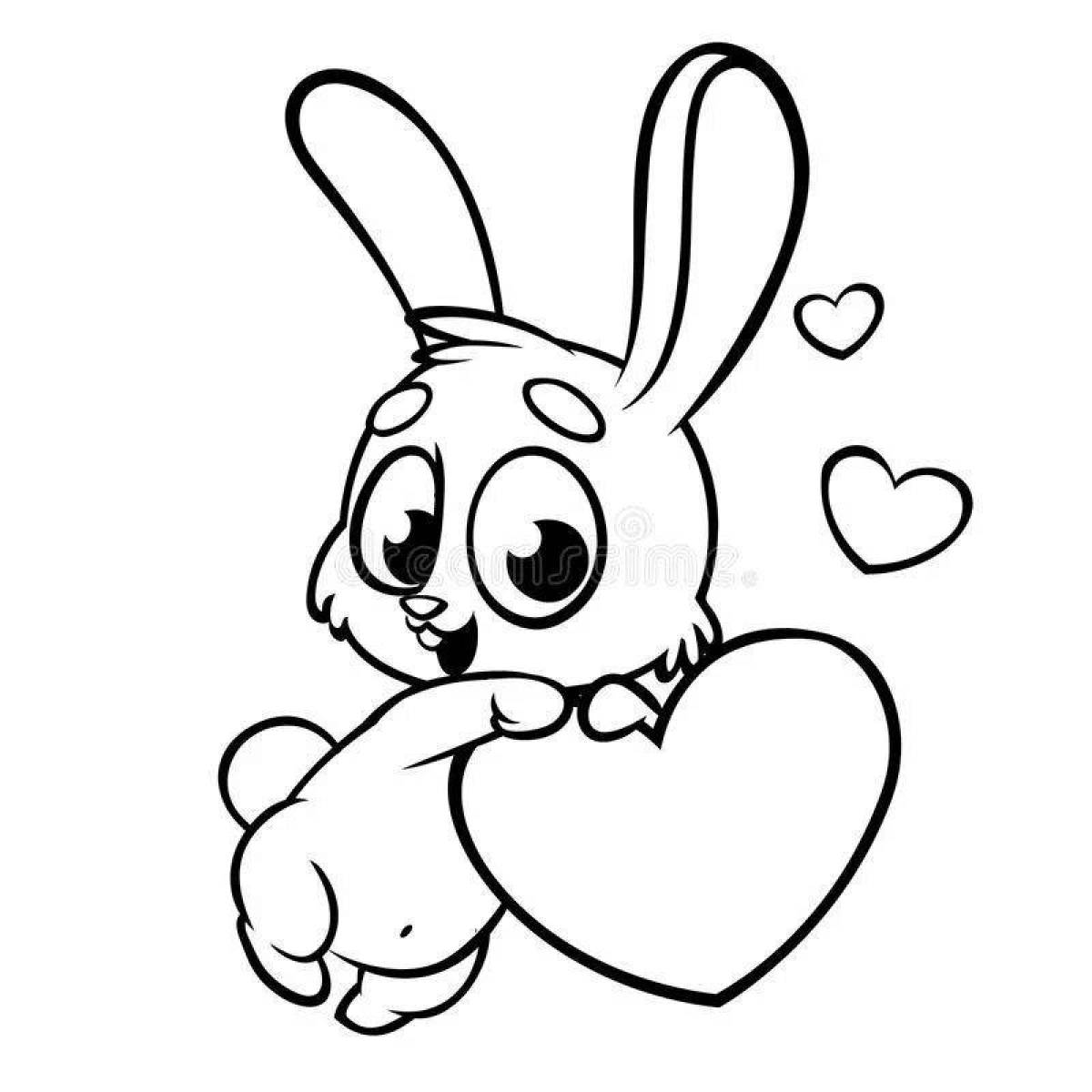 Fluffy coloring rabbit with a heart