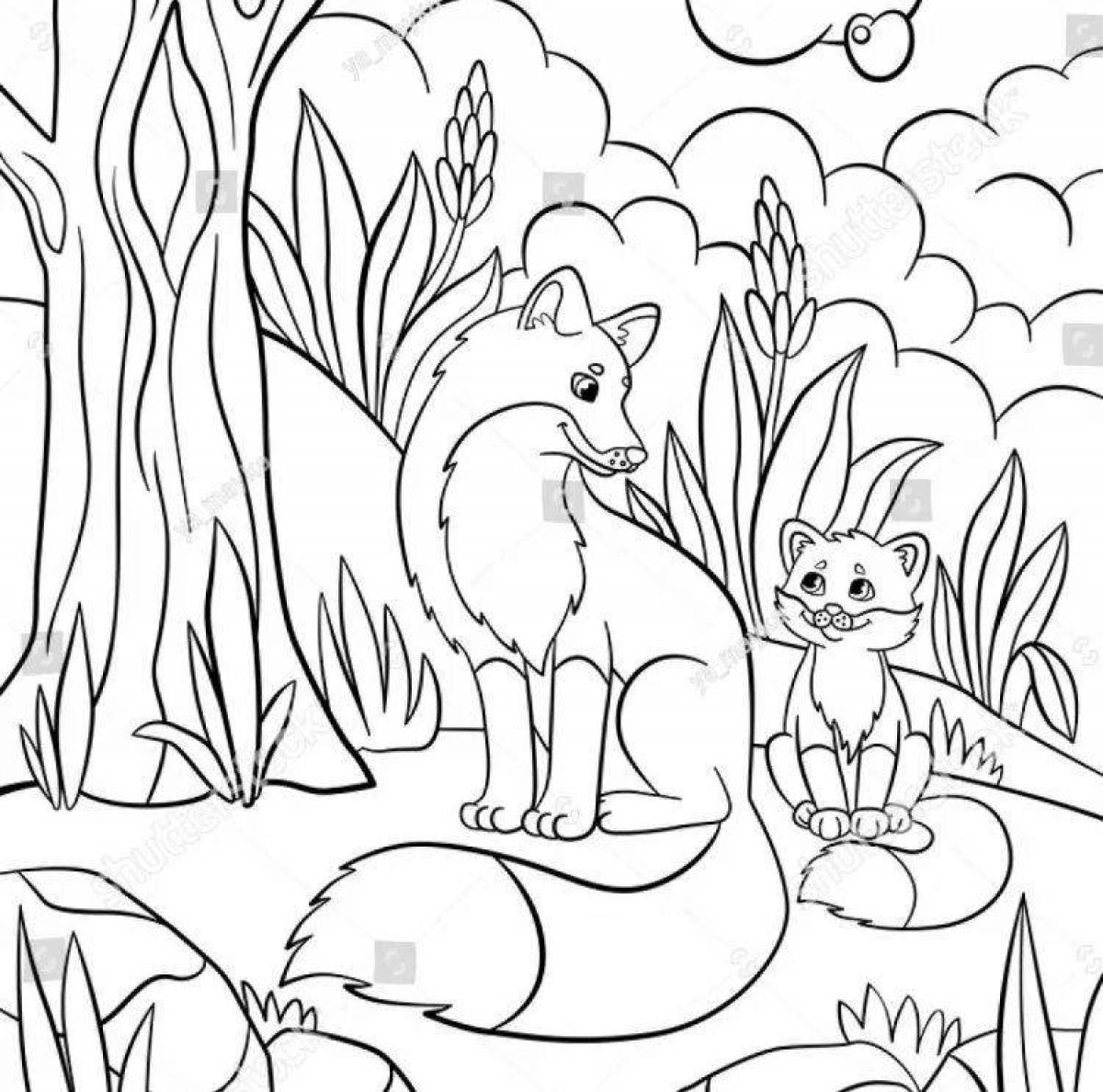 Очаровательная раскраска лисы с детенышами