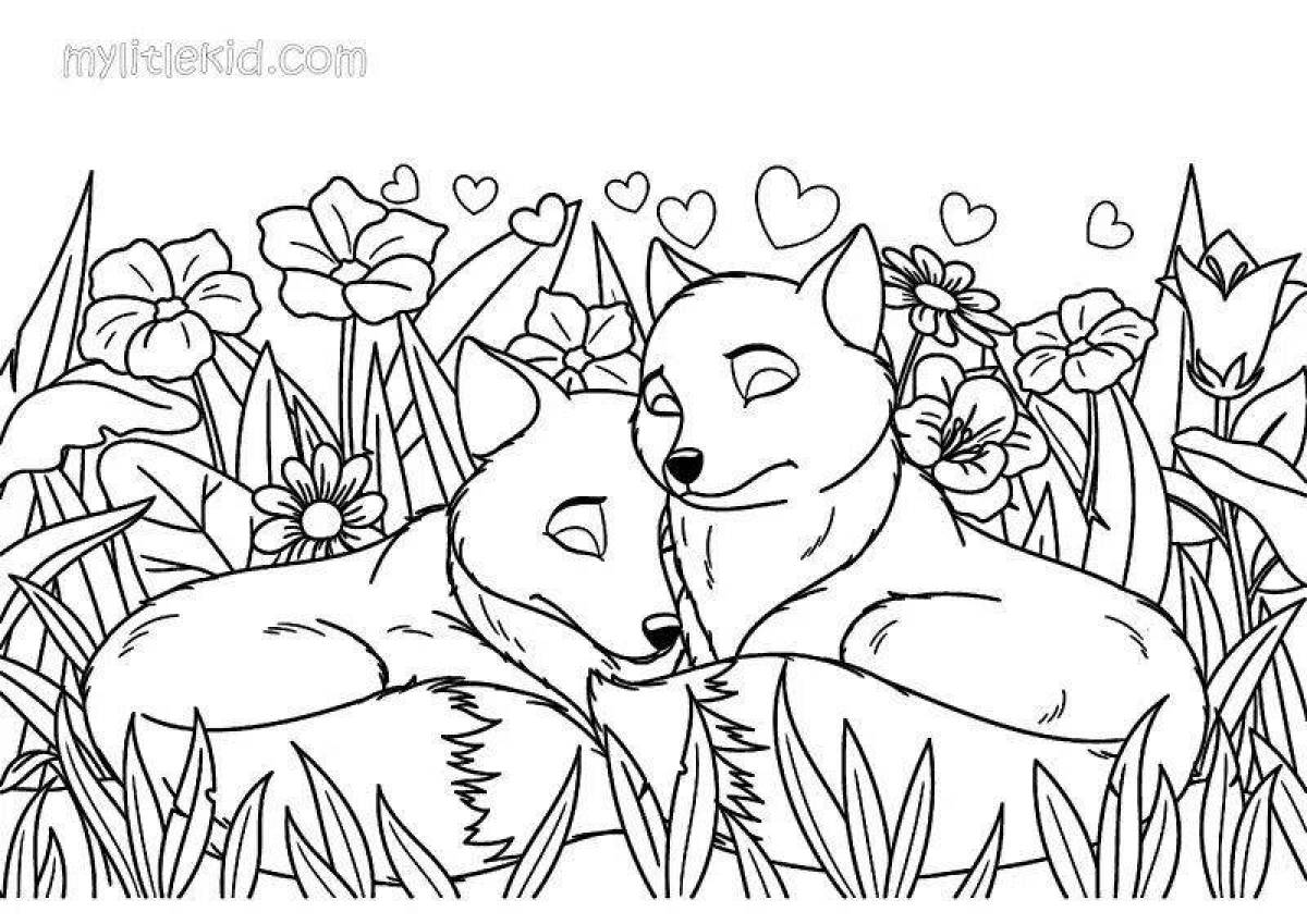 Snuggly coloring page fox с детенышами