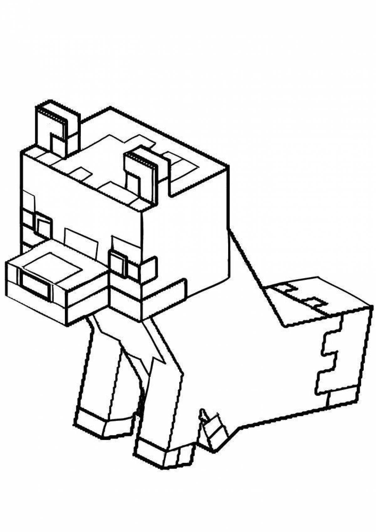Colorful minecraft fox coloring page