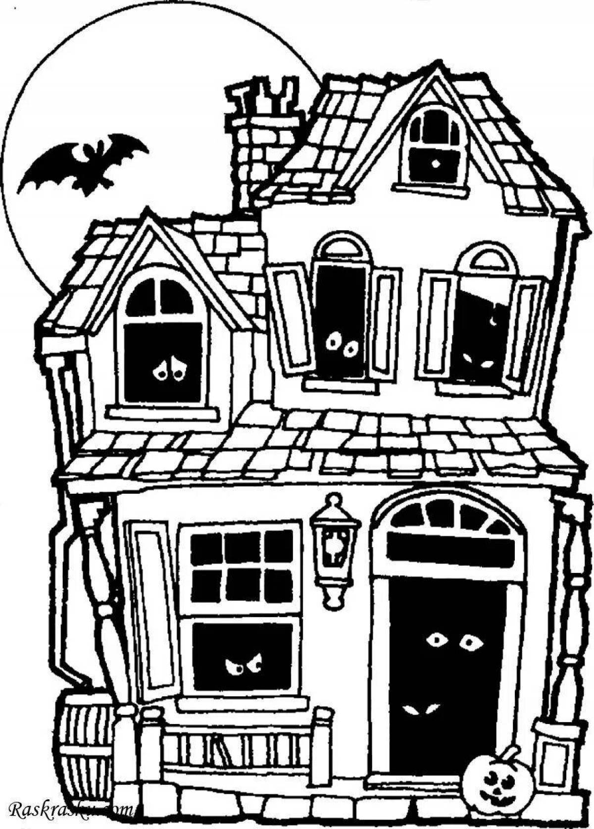 Adorable haunted house coloring page