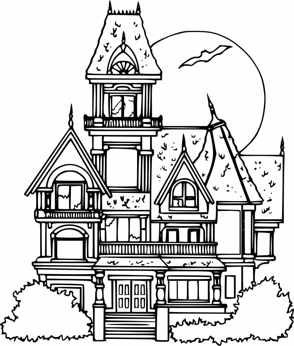 Photo Haunted magic house coloring page