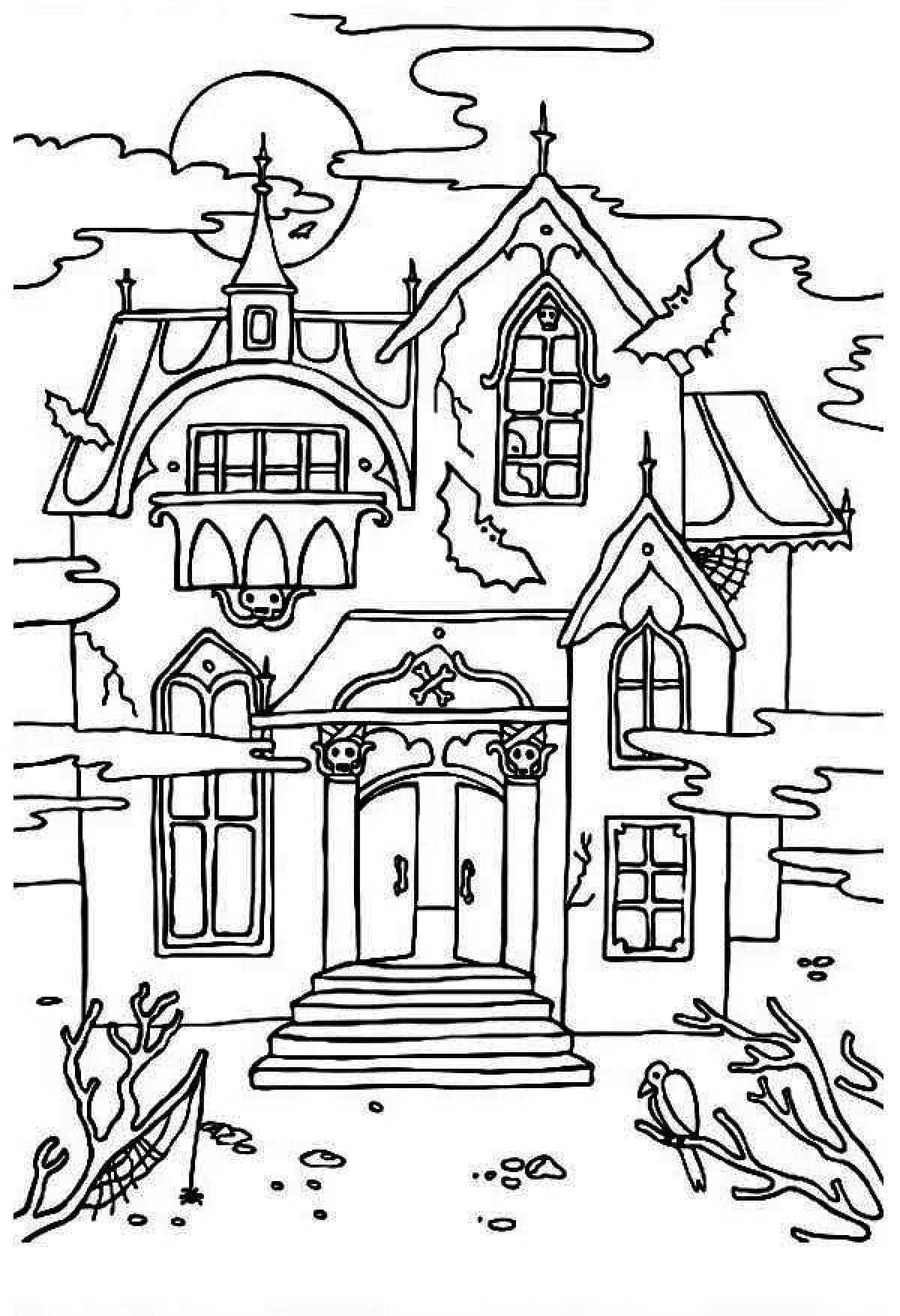 Раскраска зловещий дом с призраками