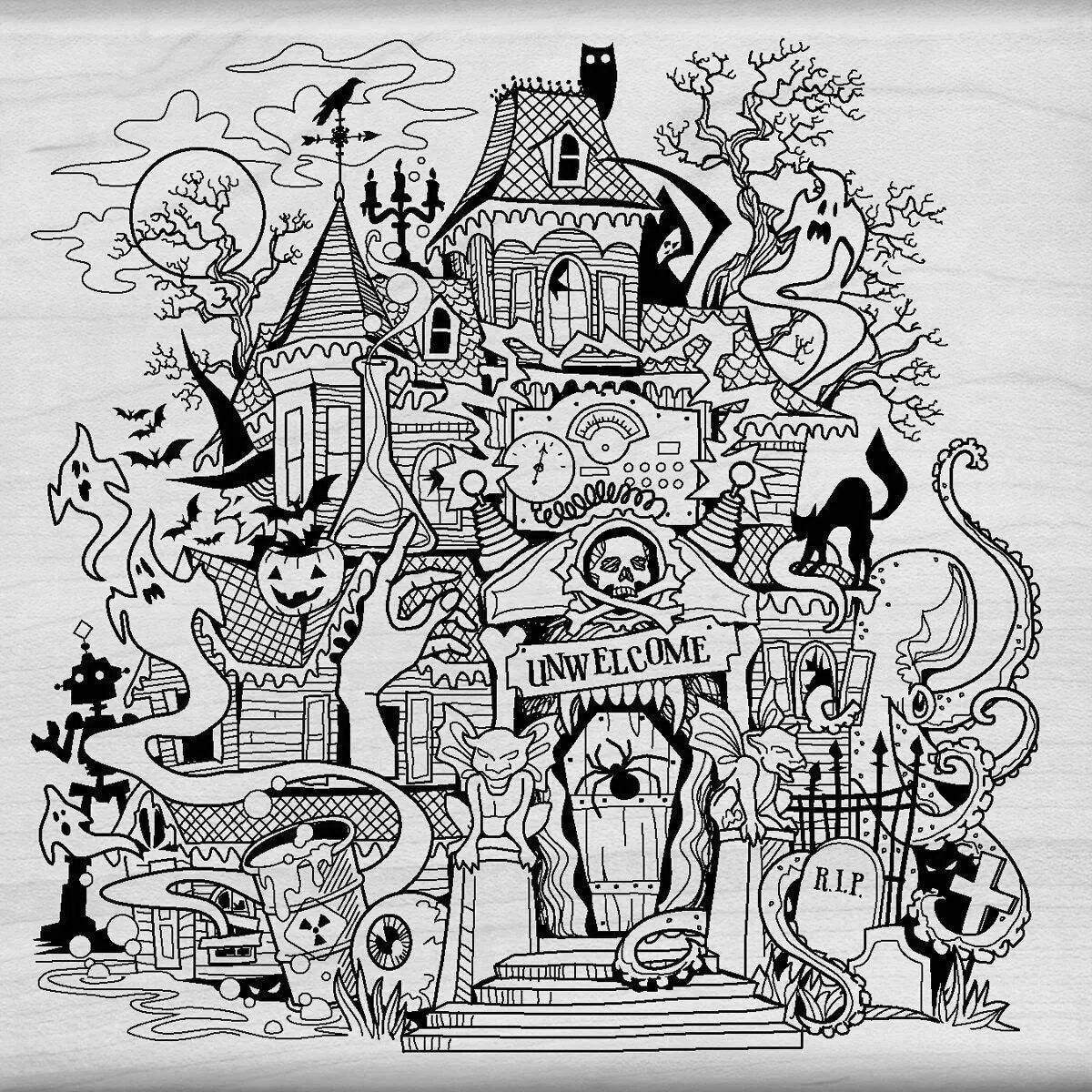 Раскраска сказочный дом с привидениями