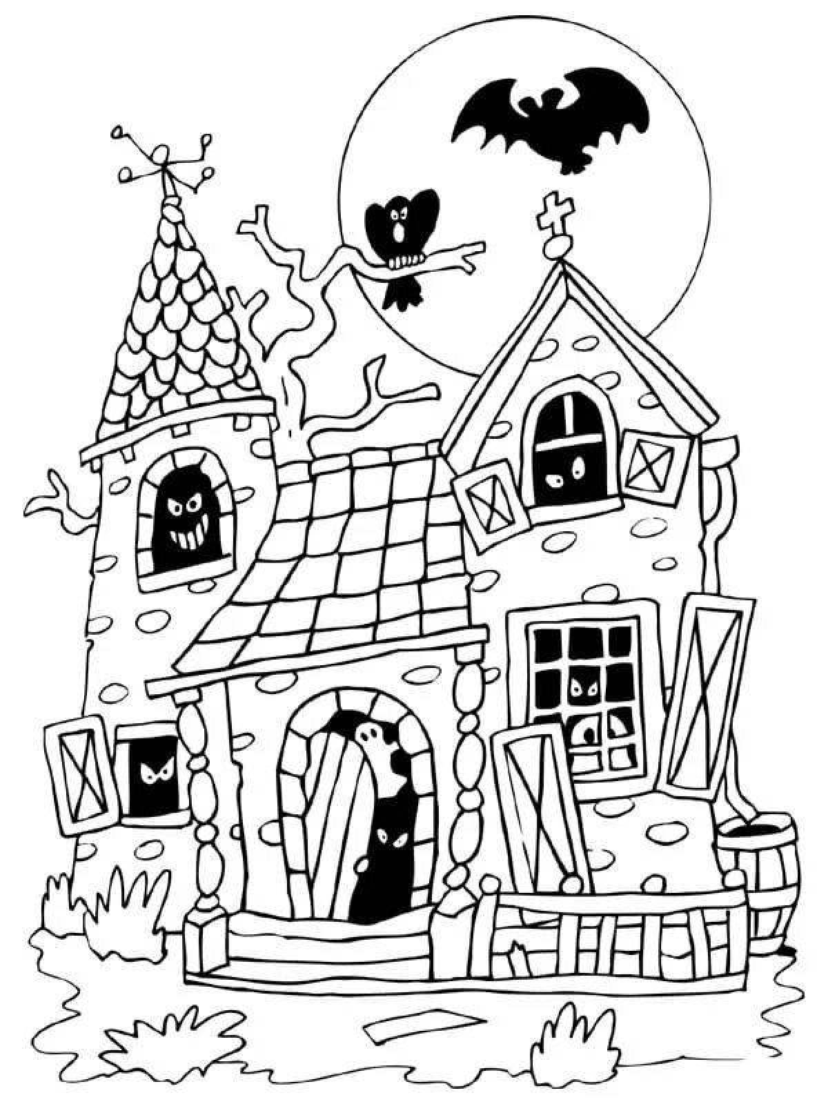 Раскраска большой дом с призраками