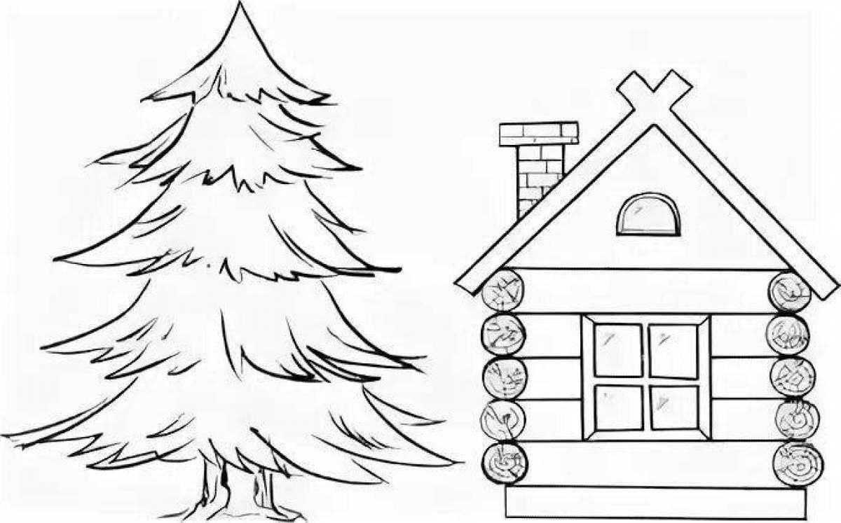 Glittering treehouse coloring page
