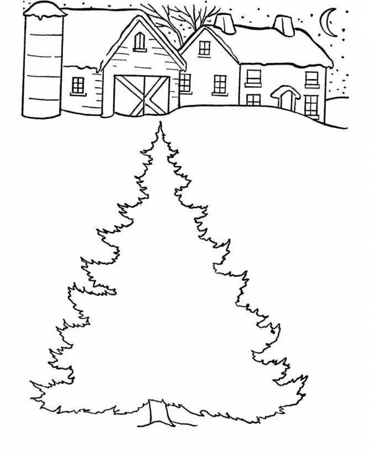 Coloring page calm tree house