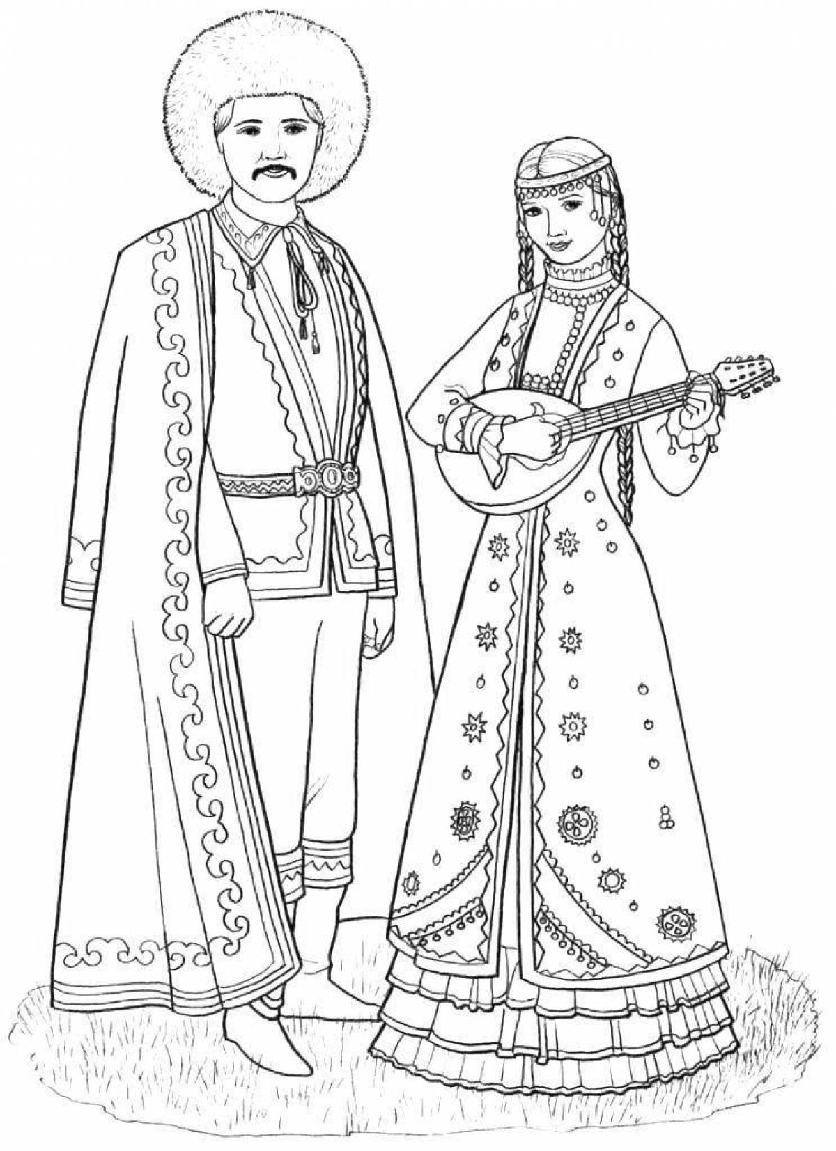 Coloring page bewitching Kazakh national clothes