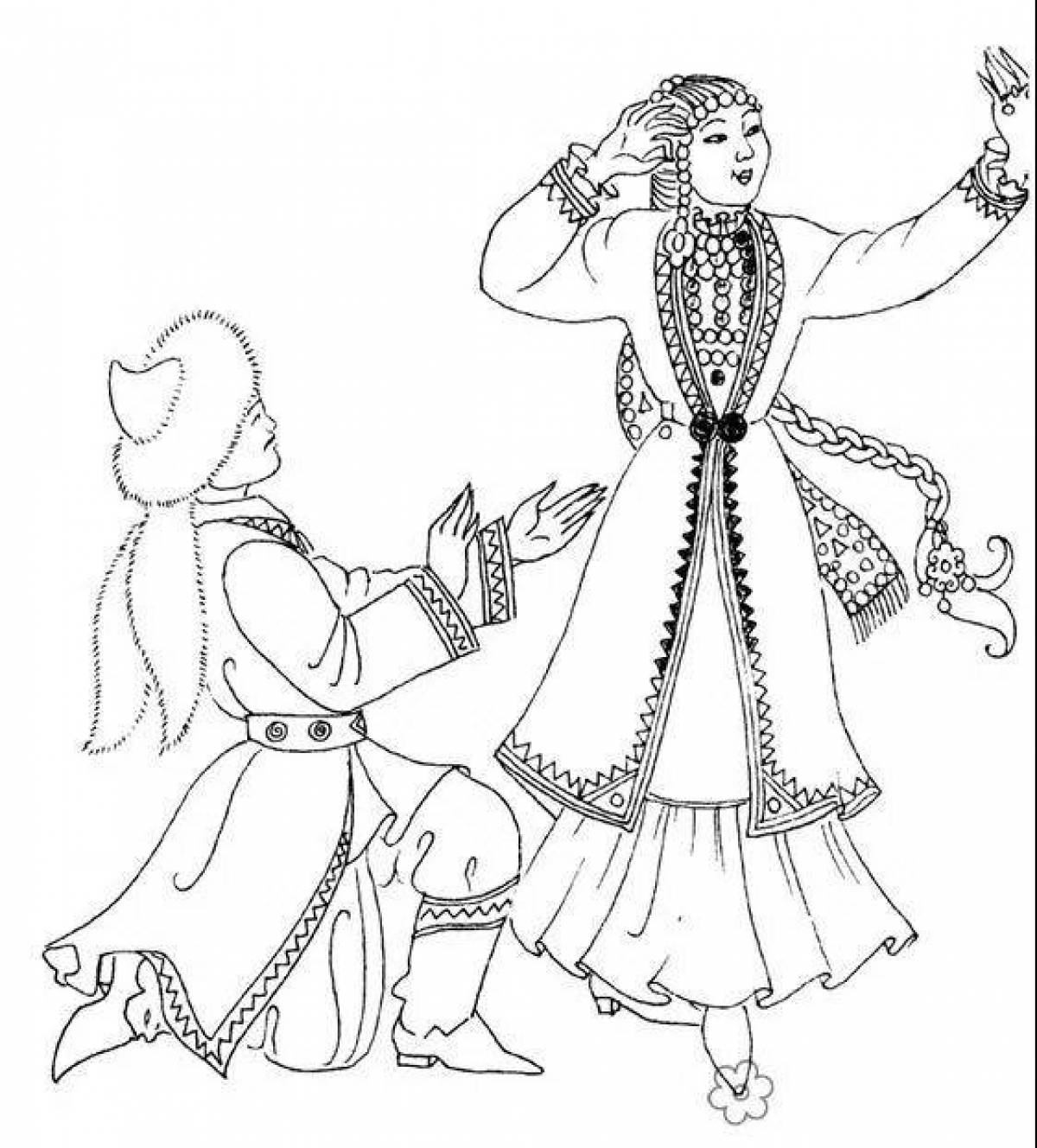 Coloring page glorious Kazakh national clothes