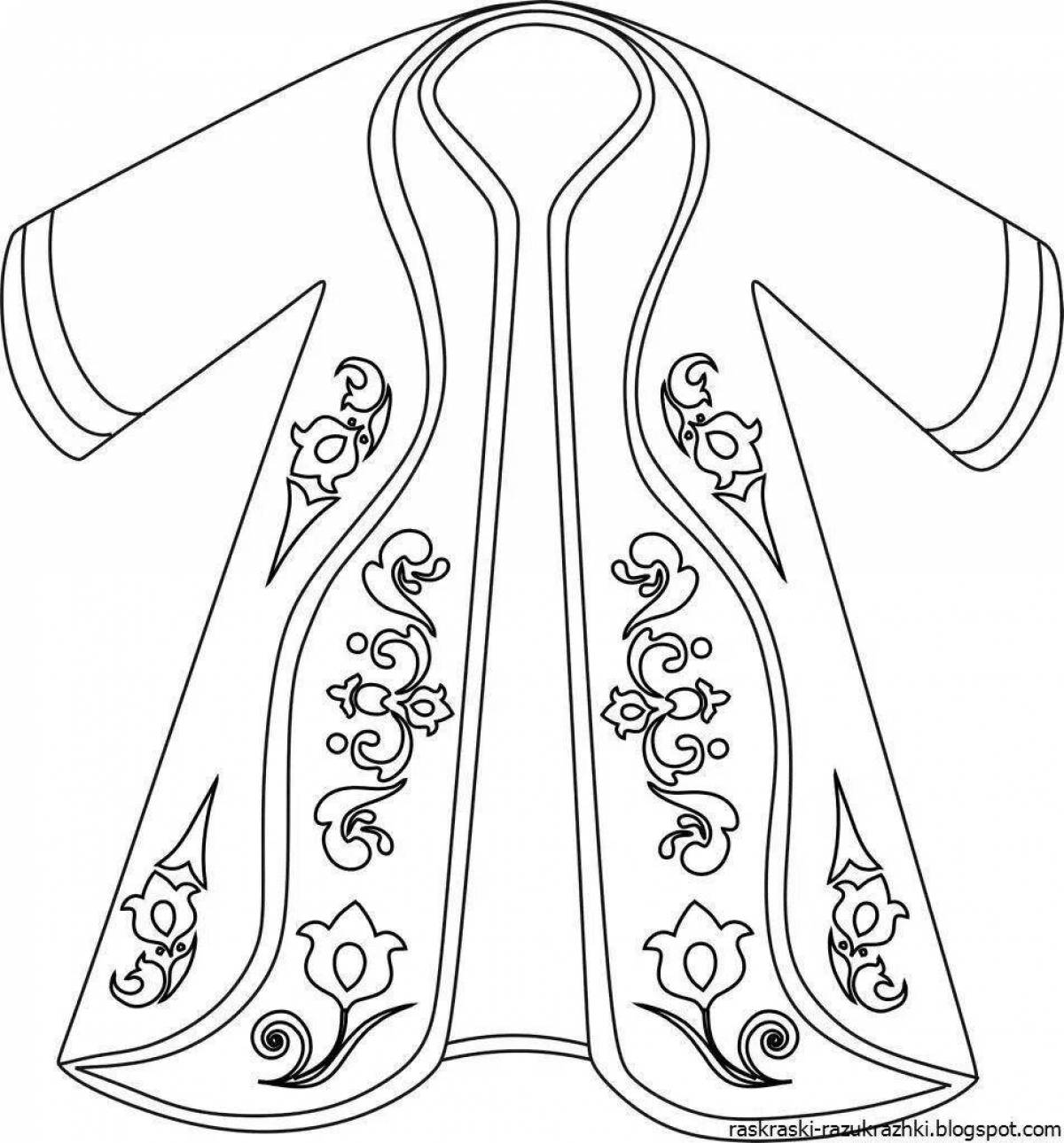 Coloring page exquisite Kazakh national clothes