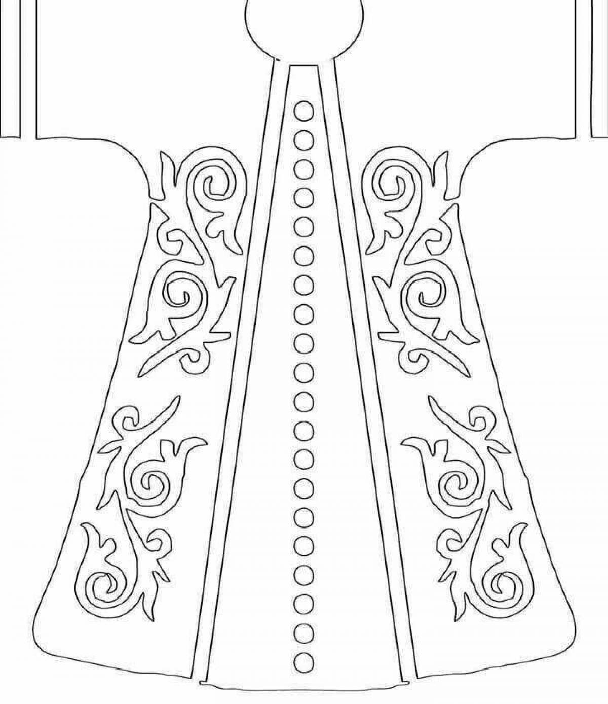 Coloring page stylish Kazakh national clothes