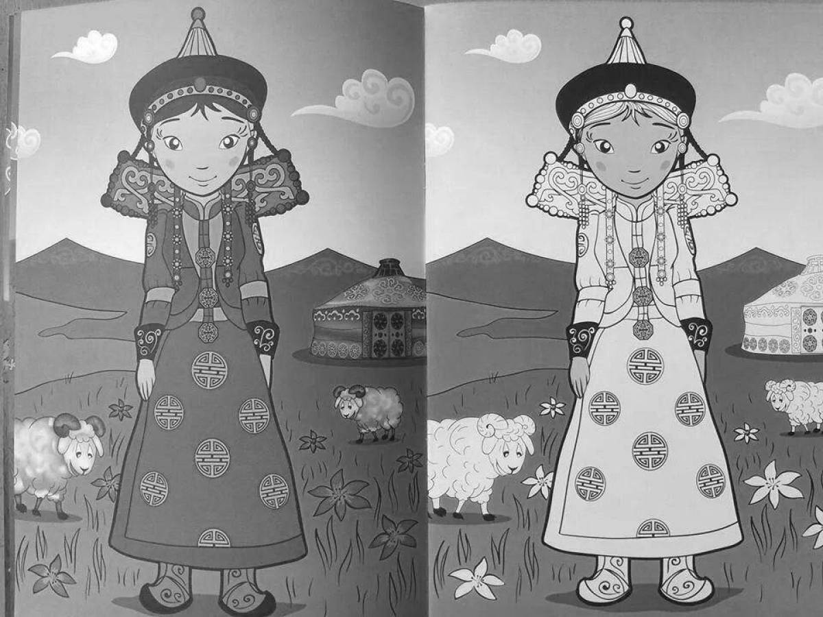 Креативная казахская национальная одежда раскраска