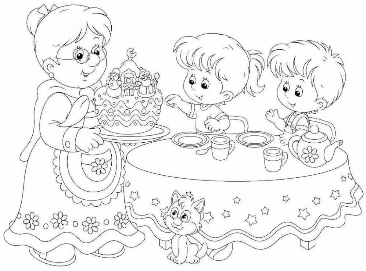 Charming grandmother and granddaughter coloring book