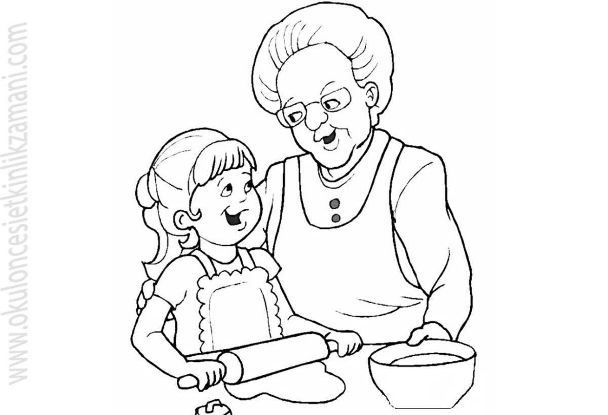 Coloring funny grandma and granddaughter