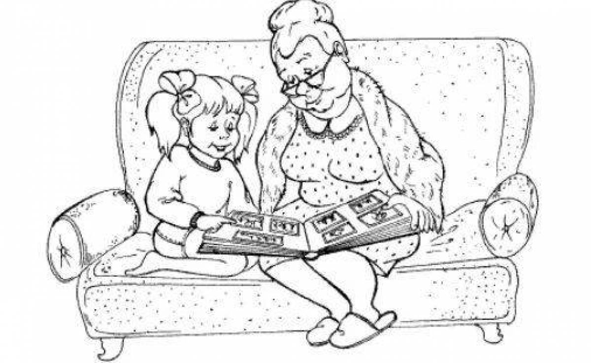 Coloring book radiant grandmother and granddaughter
