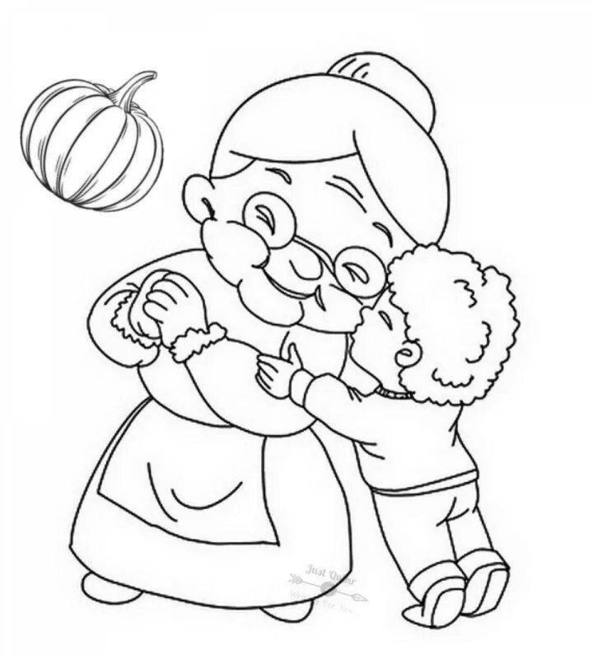 Glowing grandma and granddaughter coloring page