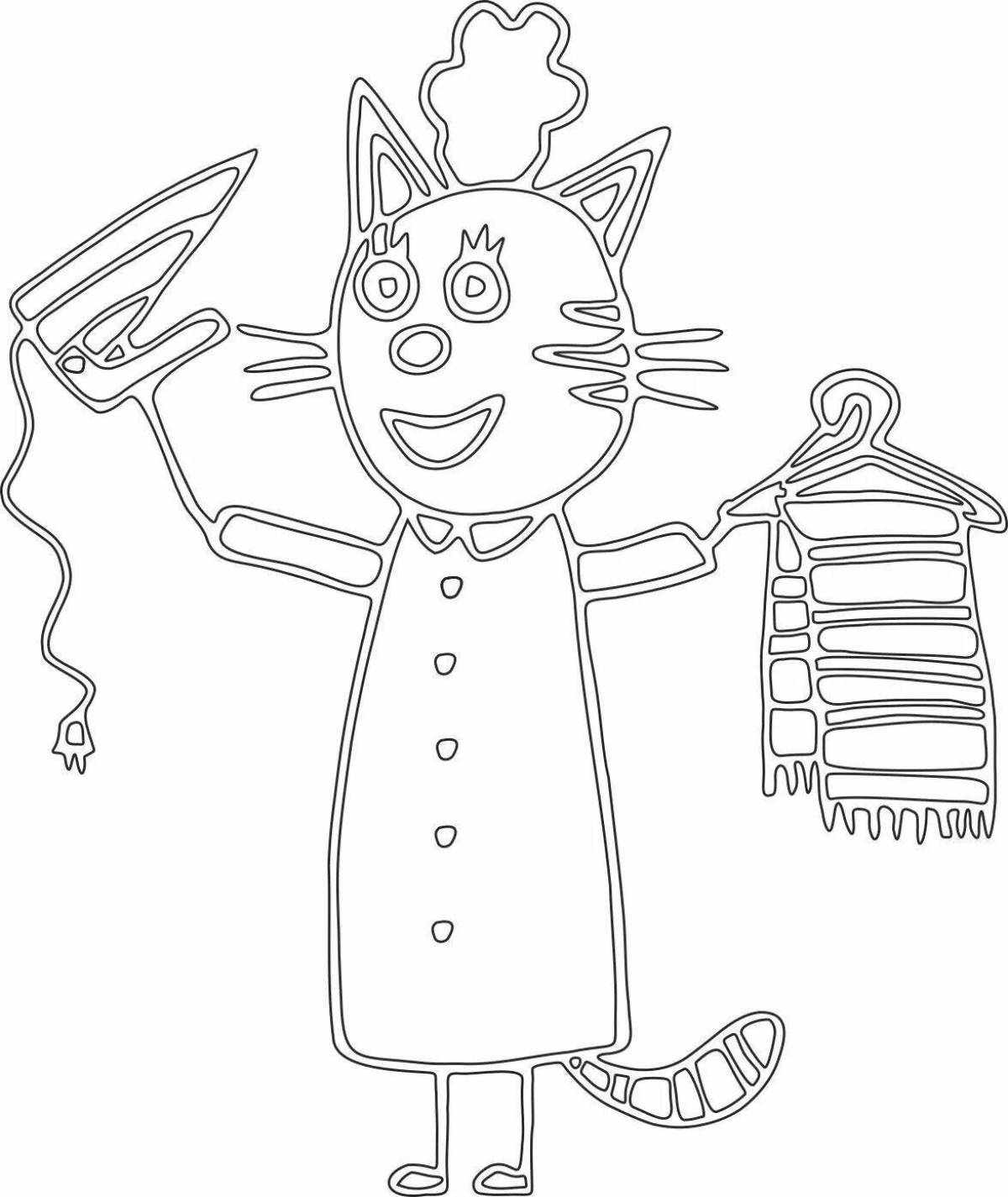 Animated coloring page mom three cats