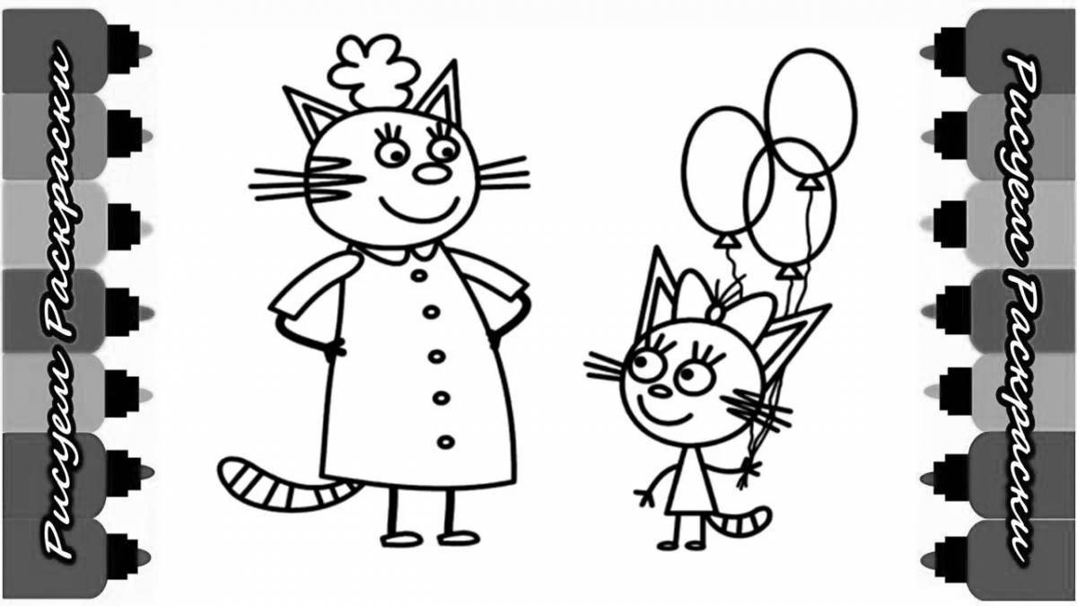 Holiday coloring page mom three cats