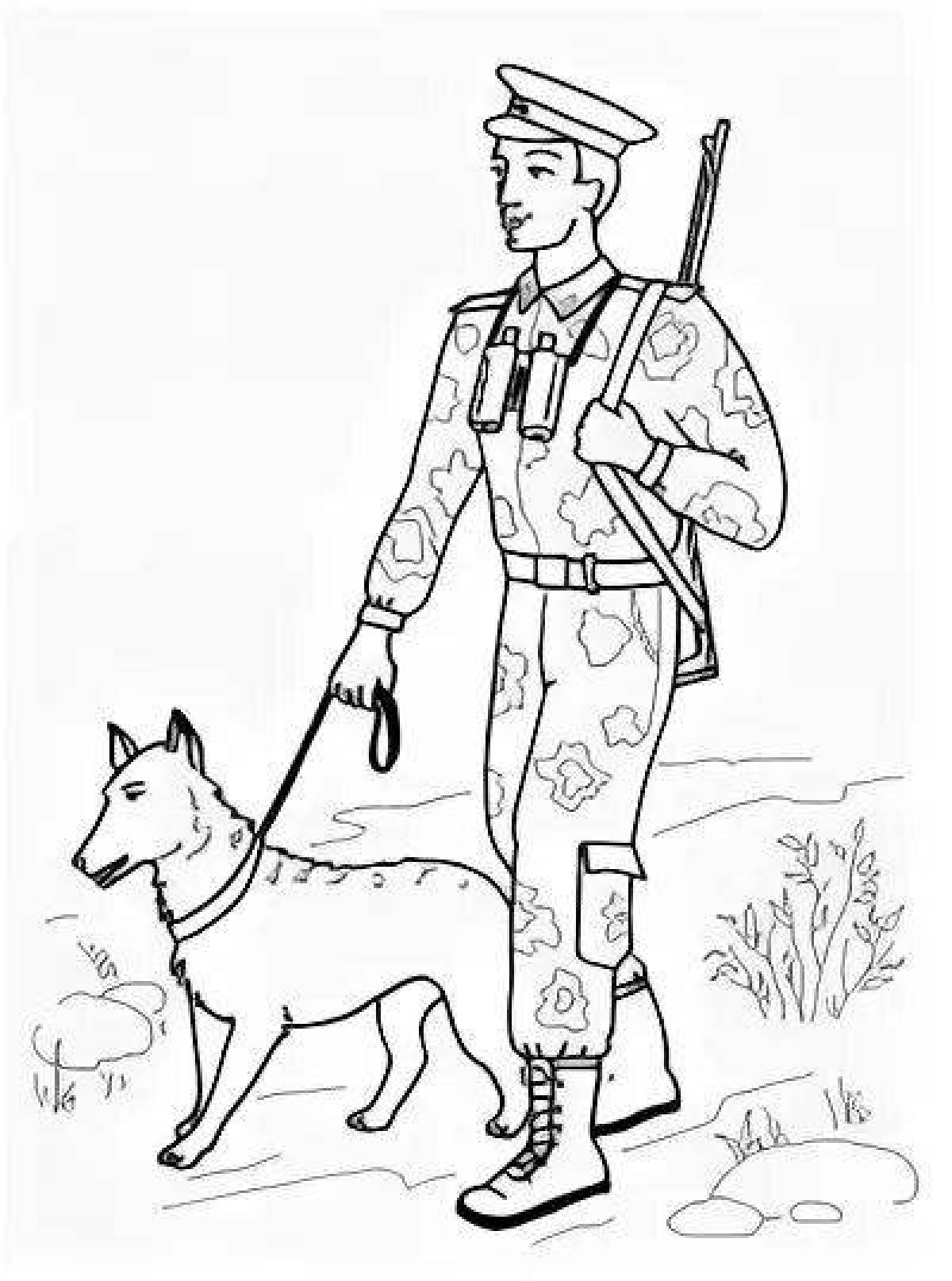 Colourful soldier with dog coloring book