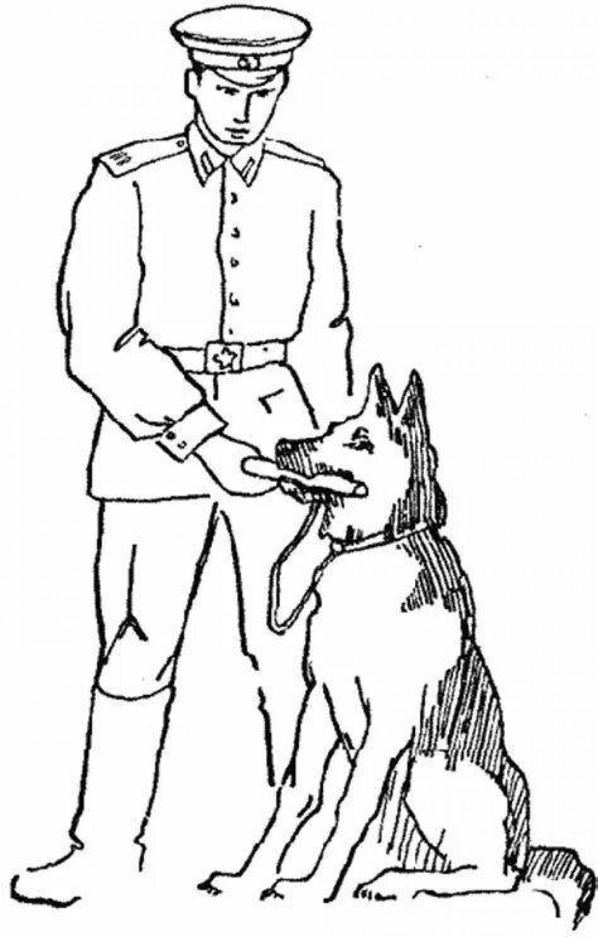 Combat soldier with dog coloring page