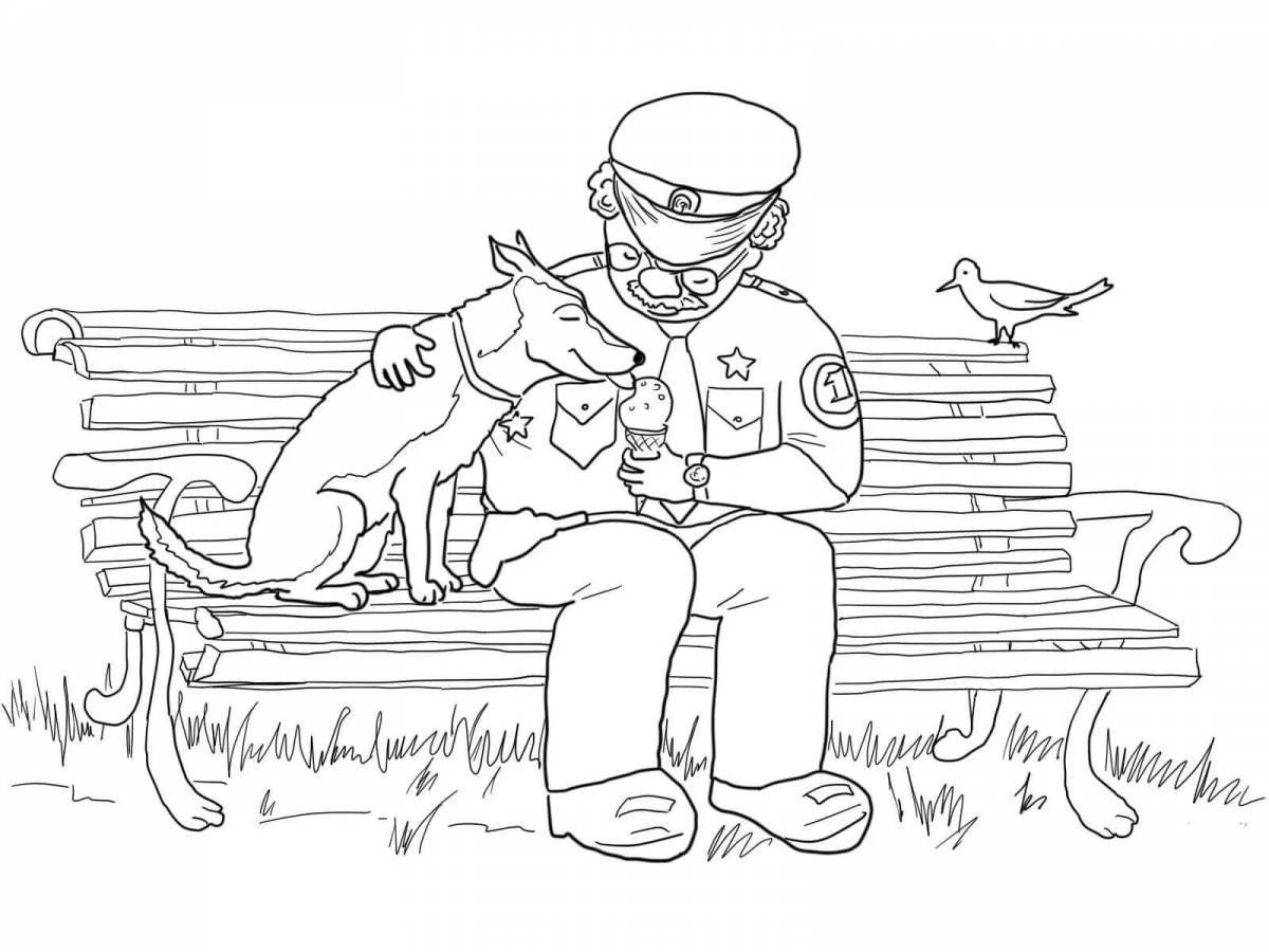 Courageous soldier with a dog coloring page