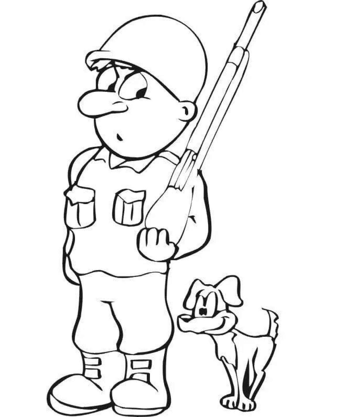 Fearless soldier with dog coloring page