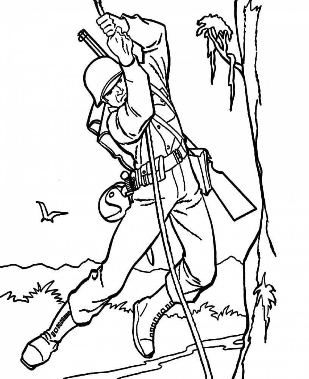Coloring page dazzling soldier with dog