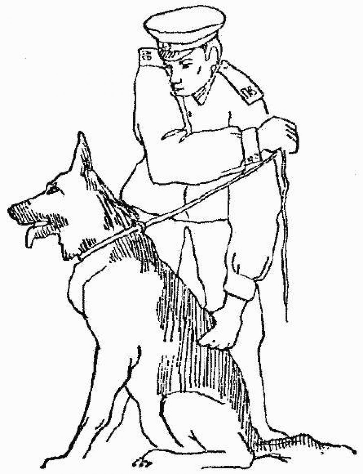 Раскраска светящийся солдат с собакой