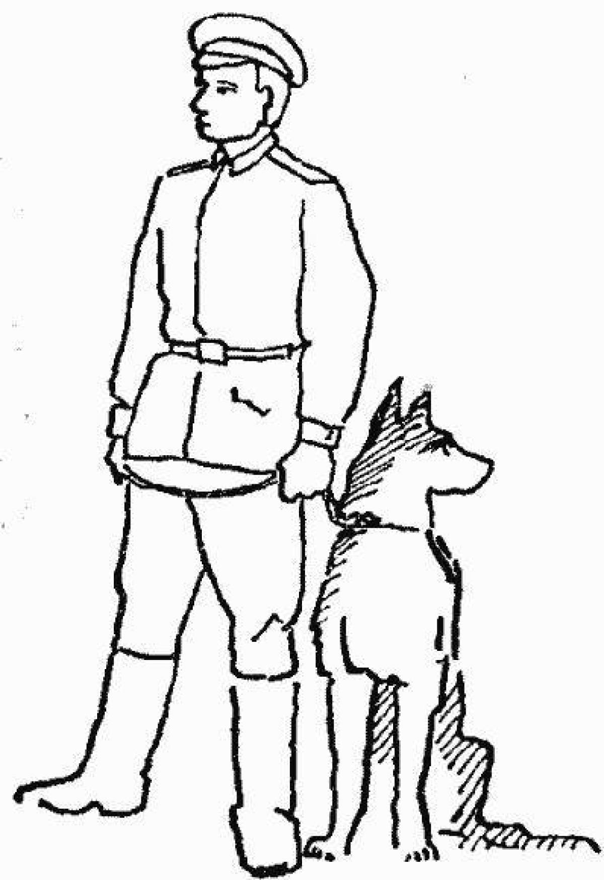 Раскраска великий солдат с собакой