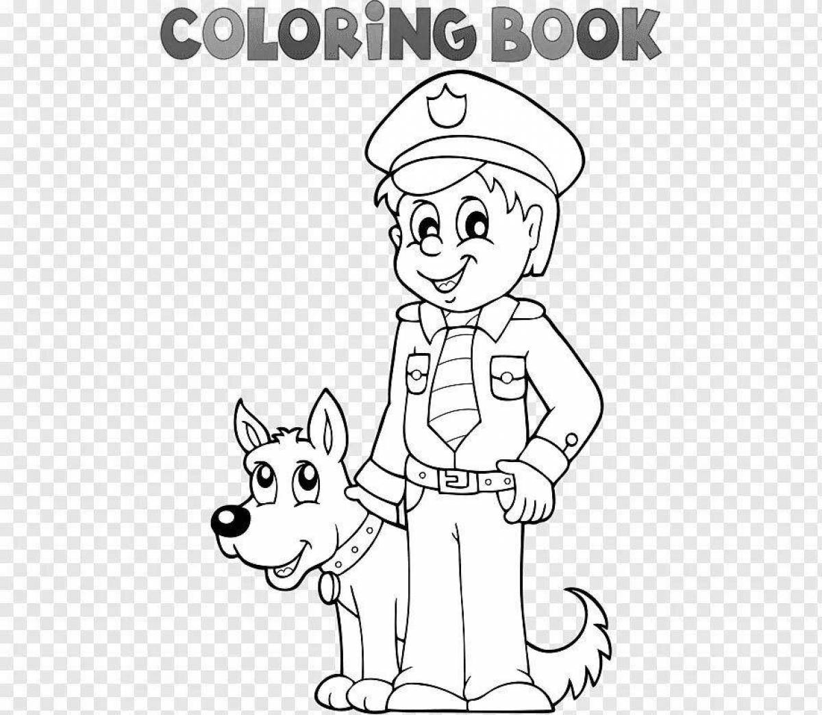 Coloring page elegant soldier with dog