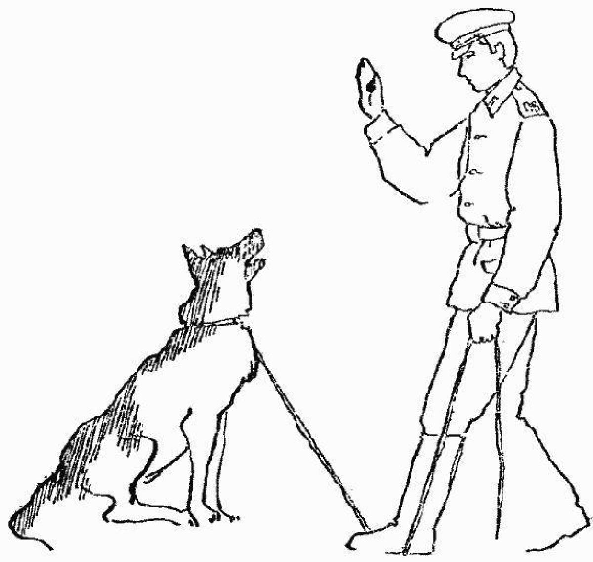 Очаровательный солдатик с собакой раскраска