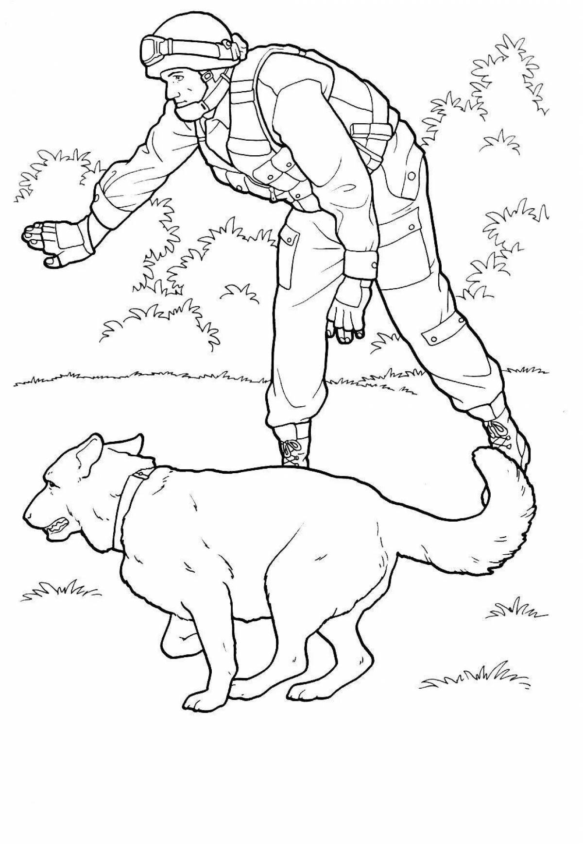 Cute soldier with dog coloring book
