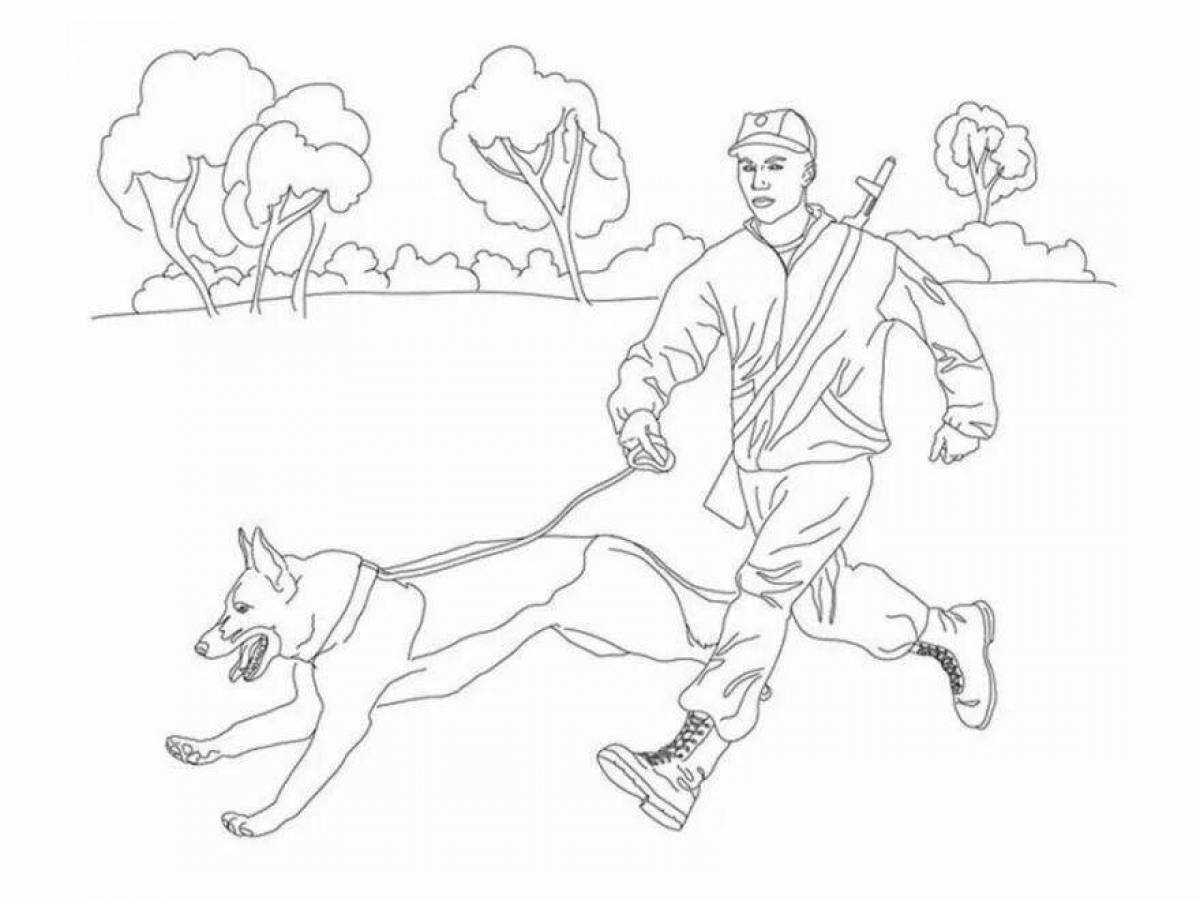 Coloring page cute soldier with dog