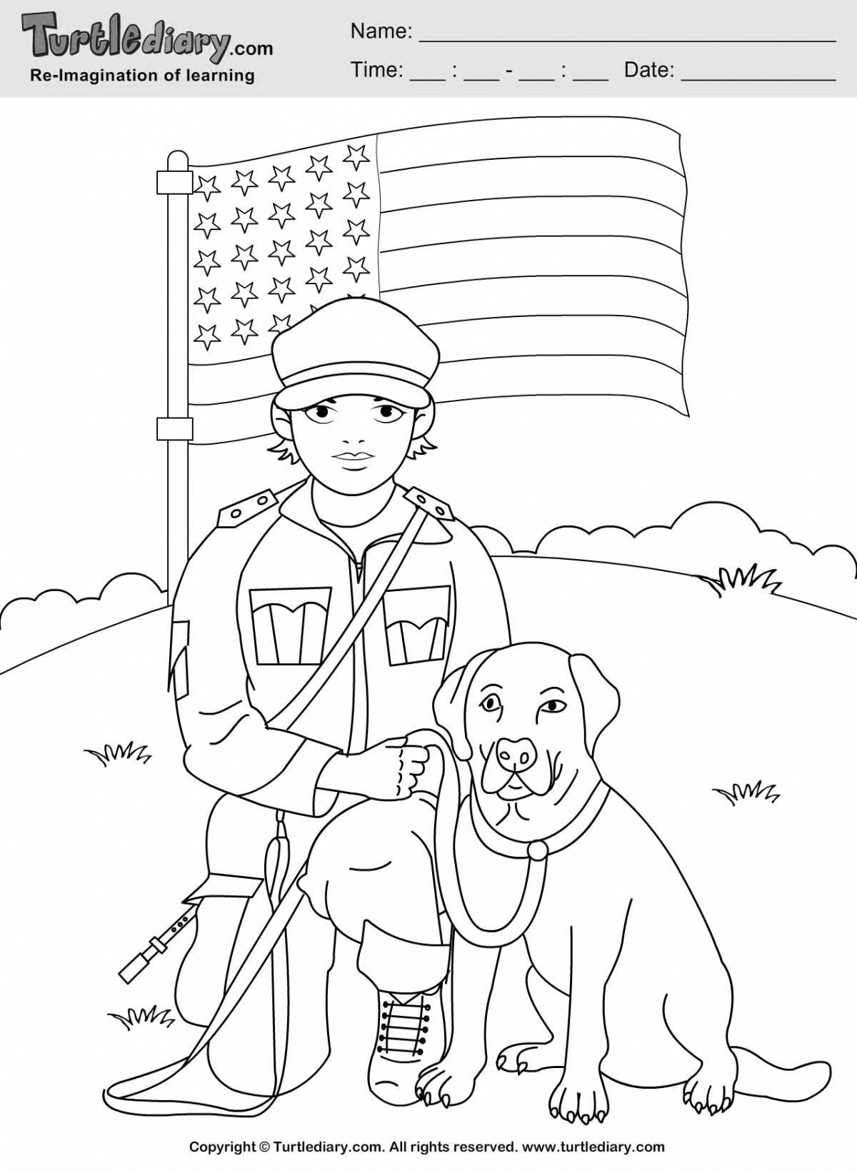 Charming soldier with dog coloring book