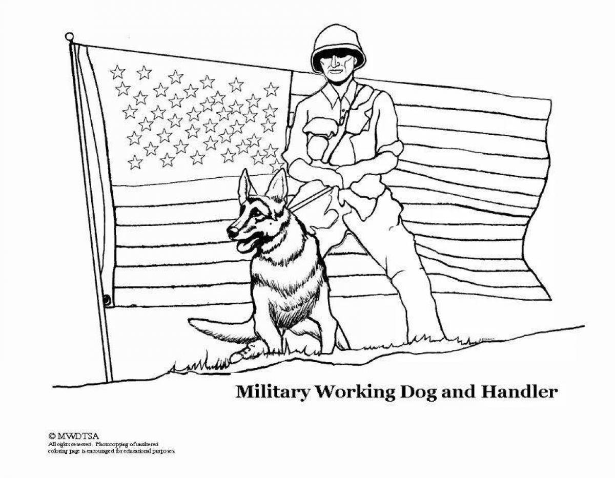 Раскраска волшебный солдат с собакой