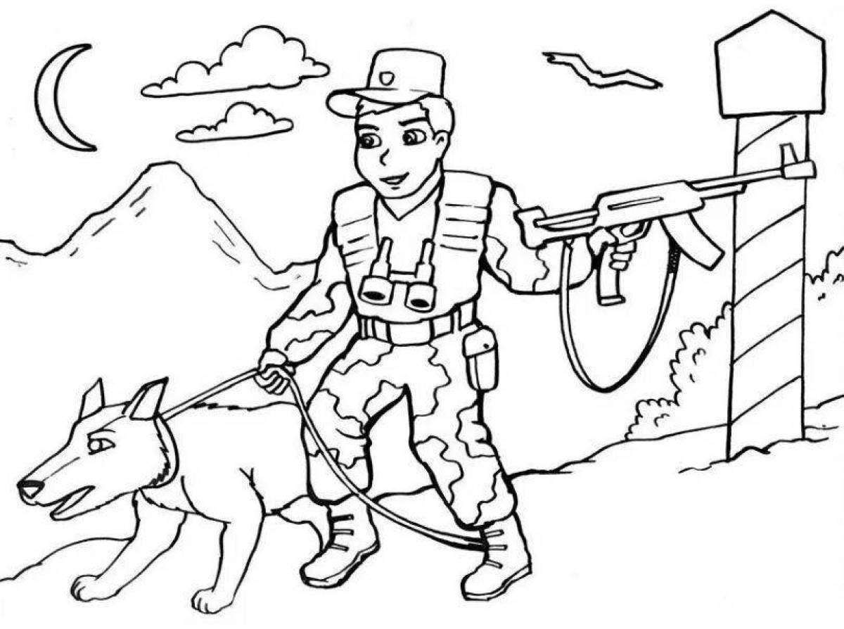 Coloring mystical soldier with dog