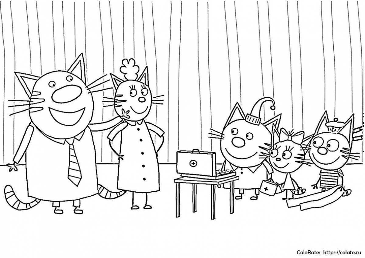 Cute grandpa three cats coloring page