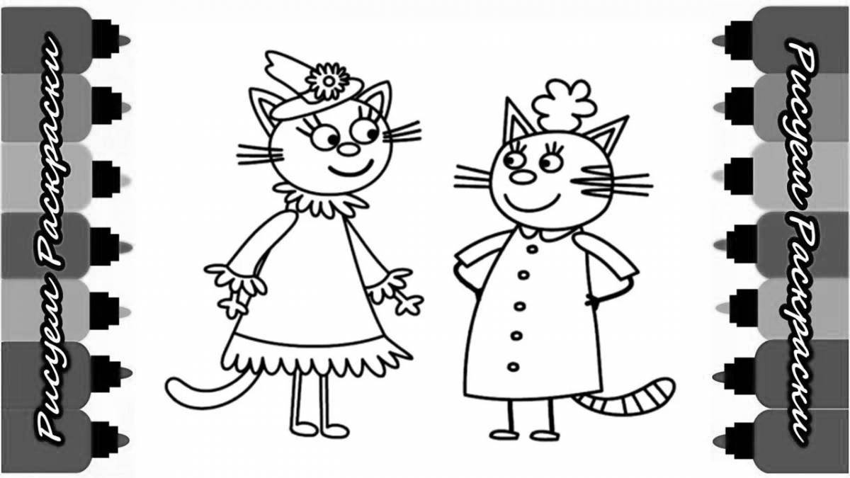 Coloring page adorable grandfather with three cats