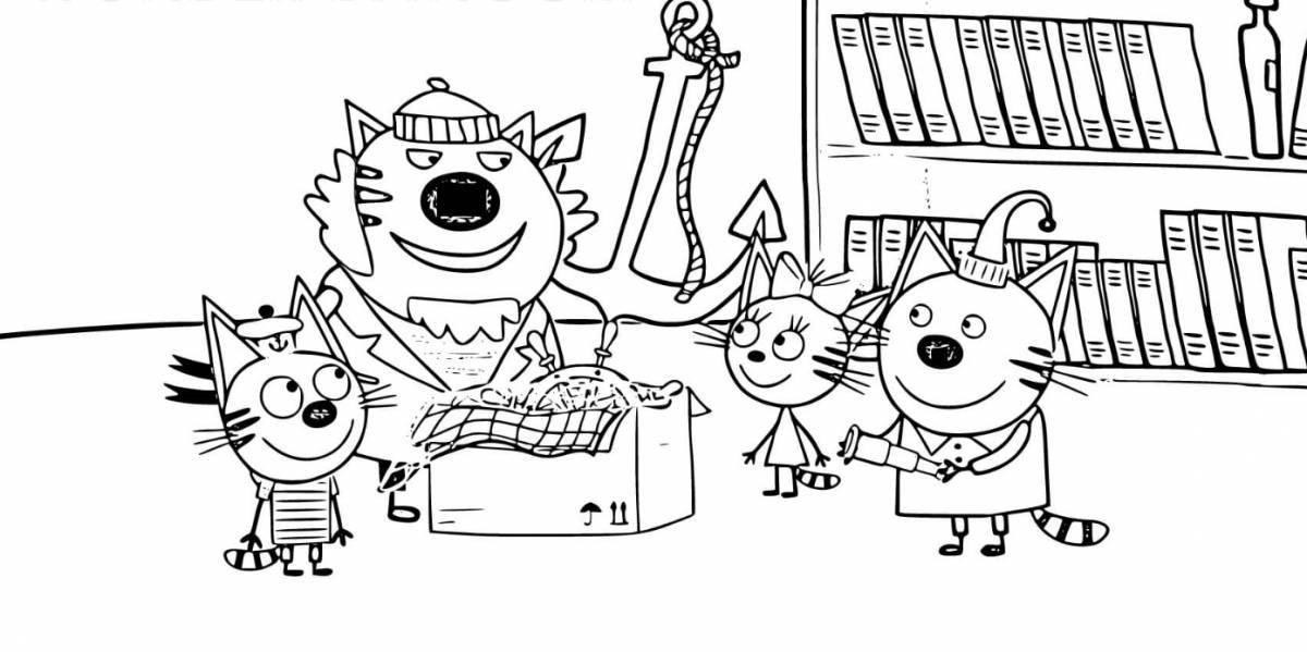 Adorable Three Cats Grandpa Coloring Page