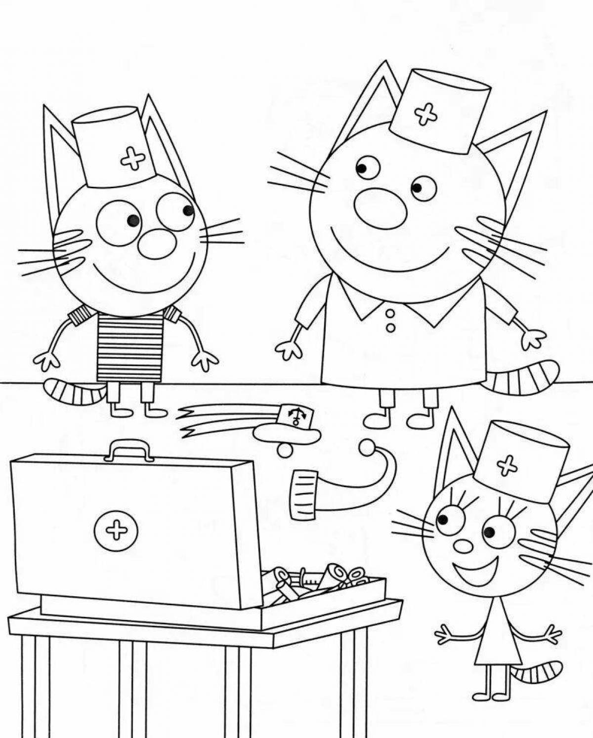 Радостная игра-раскраска 3 кошки